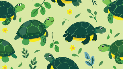 Turtle seamless pattern flat illustration vector gr