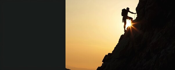 Silhouette of a man rock climber at summer sunset - obrazy, fototapety, plakaty
