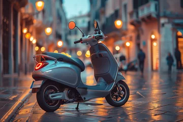 Rollo Scooter parked on a picturesque street at dusk © gearstd