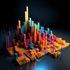3D illustration of a colorful city made of blocks