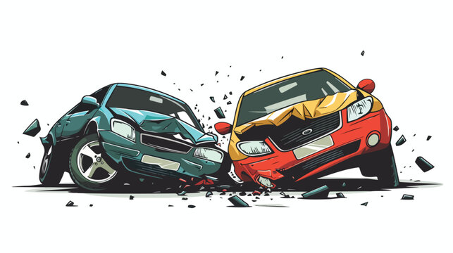 Two cars involved in a car wreck. comic style illus