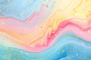 Abstract colorful pastel wave background with gold sprinkles.