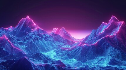Fototapeta na wymiar Stunning landscape with neon neon background and mountains. 3D render.