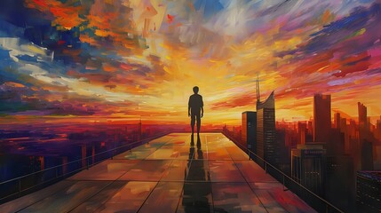 Solitude at Sunrise: Rooftop Revelation./n