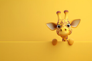 Cute 3D cartoon funny giraffe on background with space for text. - obrazy, fototapety, plakaty