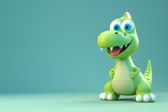 Cute 3D cartoon funny dinosaur on background with Space for text.