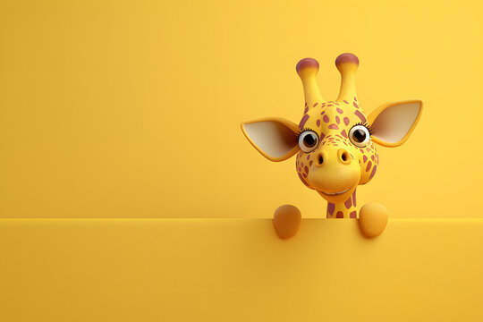 Cute 3D cartoon funny giraffe on background with space for text.