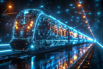 smart digital train , artificial intelligence in rail transportation. passenger safety, technology efficient, reliable, and sustainable rail networks,  mass transit solutions.
 - obrazy, fototapety, plakaty