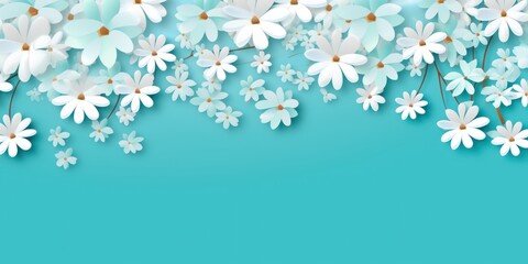 Turquoise and white daisy pattern, hand draw, simple line, flower floral spring summer background design with copy space for text or photo backdrop 