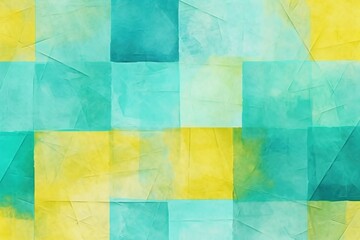 Turquoise and yellow pastel colored simple geometric pattern, colorful expressionism with copy space background, child's drawing, sketch 