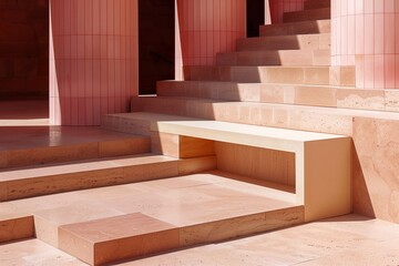 Modern coral-pink stairway architectural detail