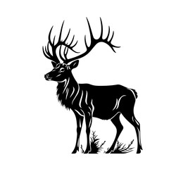 Large male deer stands in tall grass Logo Design