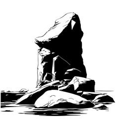 Large rock in the ocean Logo Design - obrazy, fototapety, plakaty