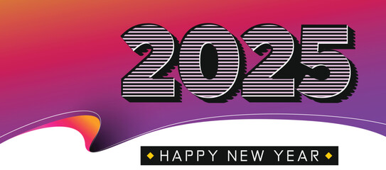 Colorful 2025 Happy New Year Vector illustration background typography logo design concept for greeting cards, banners, flyers, and diary cover	