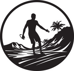 Surfer Serenity Calm Guy Surfing Vector Logo Inspiration Coastal Composure Guy Surfing Vector Logo Design