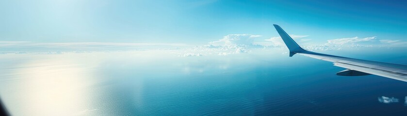 Detailed view of a vast, open ocean from a plane's window, the sheer expanse invoking a sense of isolation