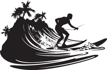 Coastal Creativity Imaginative Guy Surfing Vector Logo Design Surfing Sanctuary Tranquil Guy Surfing Vector Logo