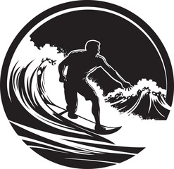 Wave Wonder Vector Icon Logo of a Guy on a Surfboard Surfer Spirit Vector Logo Design with Guy Riding Waves