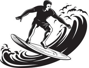 Surfing Solitude Solitary Guy Surfing Vector Logo Design Wave Warrior Warrior Guy Surfing Vector Logo