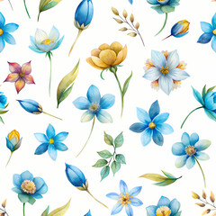 Vibrant watercolor flowers seamless background 6