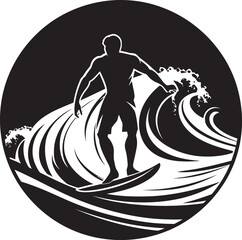 Surfing Sanctuary Tranquil Guy Surfing Vector Logo Icon Wave Whirlwind Spirited Guy Surfing Vector Logo Design