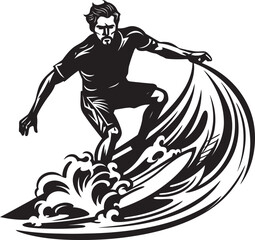 Surfer Spirit Energetic Guy Surfing Vector Logo Coastal Conquest Determined Guy Surfing Vector Logo Design