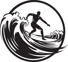 Coastal Crusader Surfer Vector Logo Design Surfing Sonata Vector Icon Logo of a Guy Dancing on Waves - obrazy, fototapety, plakaty