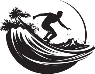 Catch the Wave Dynamic Guy Surfing Logo Vector Surfer Silhouette Vector Logo Design of a Guy Riding Waves