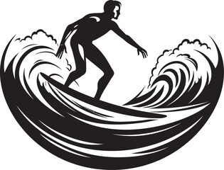 Wave Wizard Vector Logo Design of a Surfer Mastering the Surf Surfer Spirit Vector Logo of a Guy Riding Waves with Passion