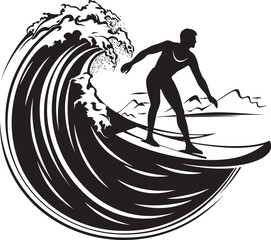 Tidal Thrills Vector Logo of a Guy Thriving on Waves Surf Serenity Vector Logo Design of a Surfer Finding Peace in the Sea