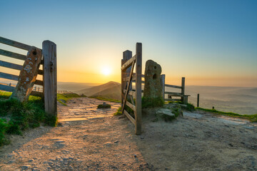 The Great Ridge at sunrise. Mam Tor hill in Peak District. United Kingdom  - 779026066
