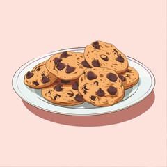 Plate of cookies, pink backdrop, detailed.
