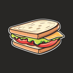 Colorful sandwich art, black background.
