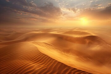 A sandy desert landscape, panoramic dunes background - obrazy, fototapety, plakaty