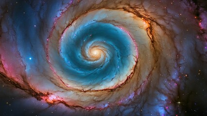 a colourful spiral galaxy in deep space. A view from space to a spiral galaxy and stars. Universe filled with stars, nebula and galaxy.