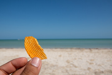 About to eat a snack on the shore of Sisal