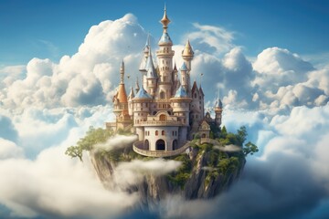 A fairytale castle, A whimsical fairytale castle in the clouds, AI generated