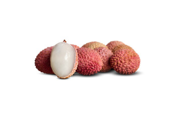 Peeled lychee fruit with selective focus on a white isolated background