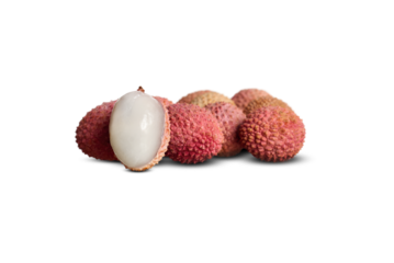 Peeled lychee fruit with selective focus on a white isolated background