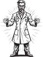 Brilliant Rage Angry Doctor Vector Logo Illustration Wrathful Healing Fiery Doctor Vector Logo Design