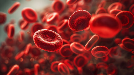 A multitude of red blood cells in focus with a blurry background, ai generated
