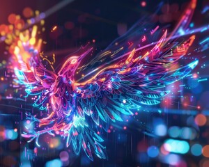 A digital neon phoenix