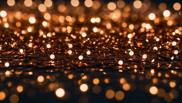 A close-up image of golden twinkling fairy lights creating a magical and festive bokeh effect perfect for celebrations