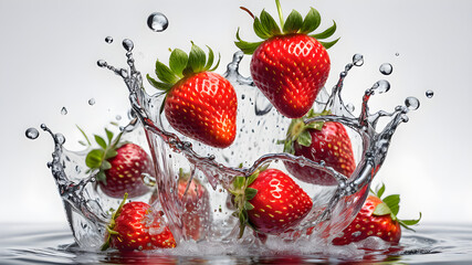 Juicy Strawberries, Crystal-clear Water, and Glistening Droplets
