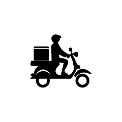 Courier template vector illustration. Scooter delivery service silhouette logo.	