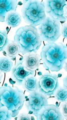 Turquoise roses watercolor clipart on white background, defined edges floral flower pattern background with copy space for design text or photo backdrop minimalistic 