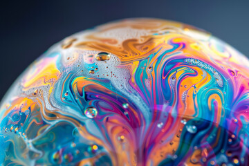 A colorful, swirling liquid with a rainbow pattern