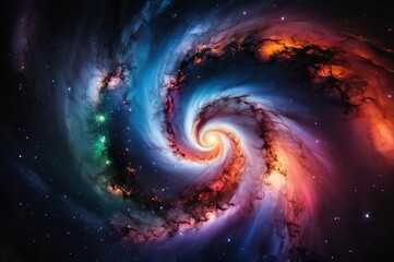 a colourful spiral galaxy in deep space. A view from space to a spiral galaxy and stars. Universe filled with stars, nebula and galaxy