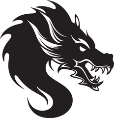 Obraz premium Enigmatic Dragon Majesty Cartoon Tattoo Vector Logo Icon Whimsical Dragon Profile Cartoon Head Tattoo Vector Logo Design