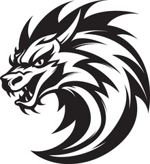 Legendary Dragon Ink Cartoon Tattoo Vector Logo Icon Mysterious Dragon Emblem Cartoon Head Tattoo Vector Logo Design